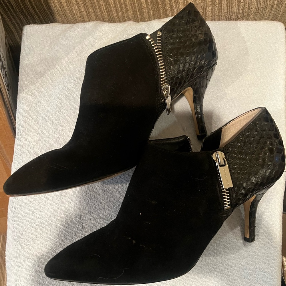 Michael Kors Black Suede & Patent Snakeskin-Effect Ankle Booties